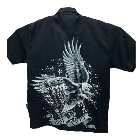 Sapphire Lounge Motorcycle Motor & Eagle Graphic Mens Small Black Shirt (K17) - Picture 3 of 8